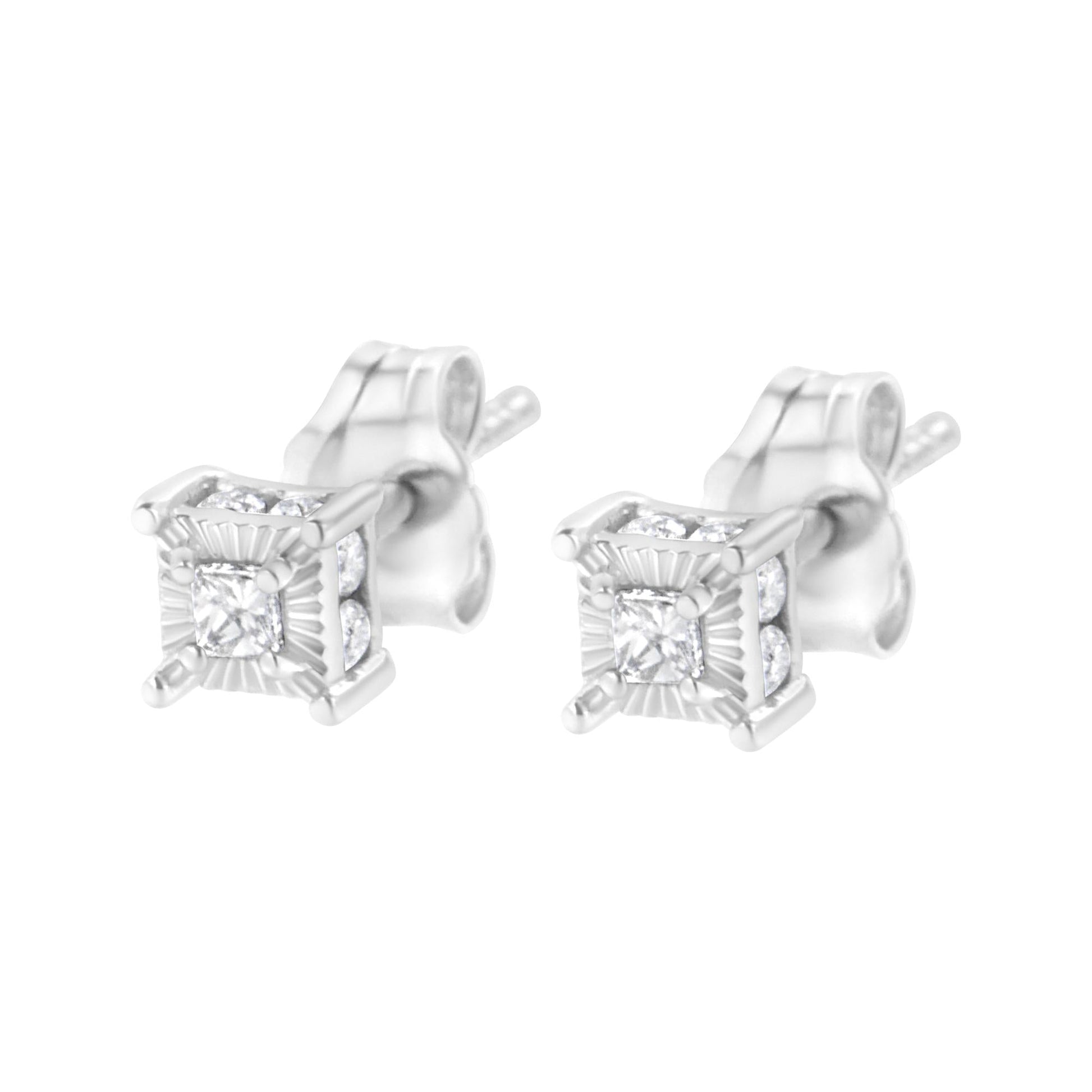 .925 Sterling Silver 1/4 Cttw Miracle Set Princess-Cut Diamond Solitaire Stud