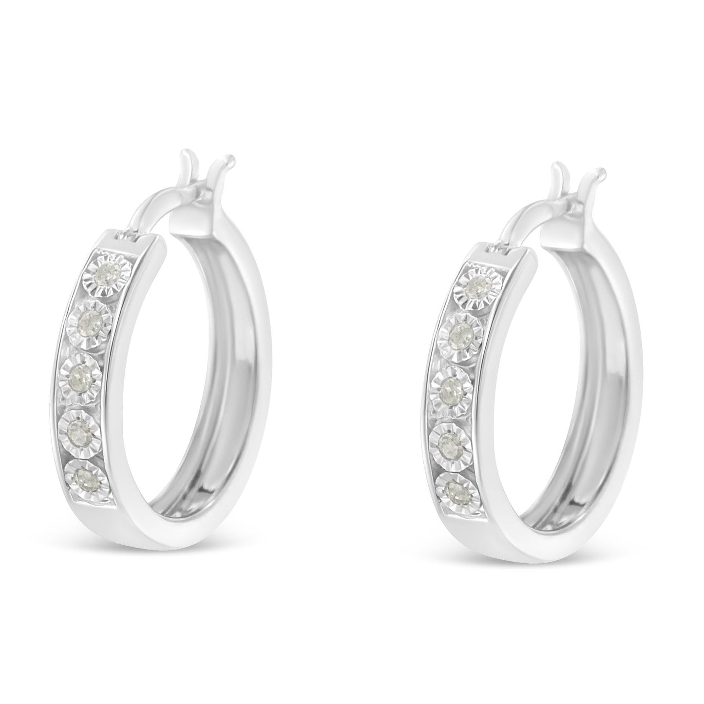 .925 Sterling Silver 1/10 Cttw Miracle Set Diamond Full Circle Hoop Earrings