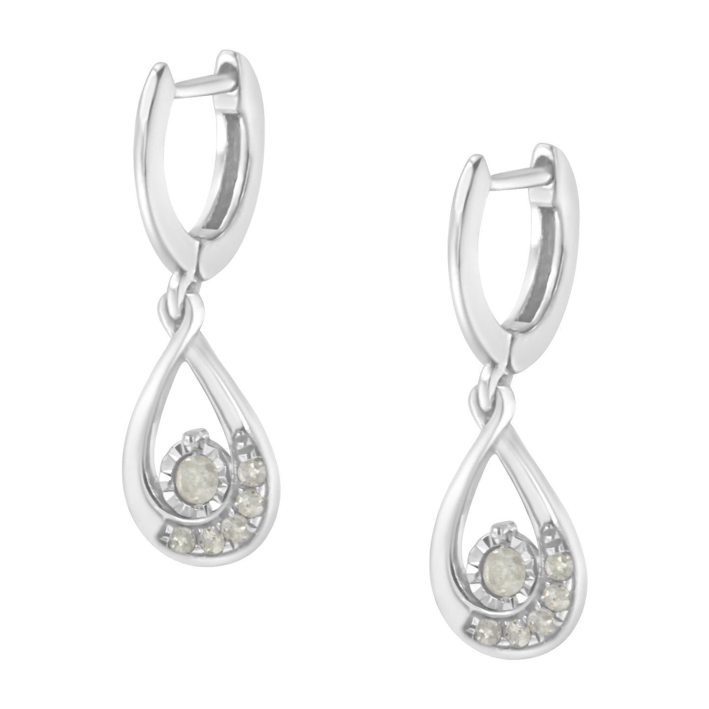 .925 Sterling-Silver 1/5 cttw Miracle-Set Round Diamond Drop and Dangle Hoop