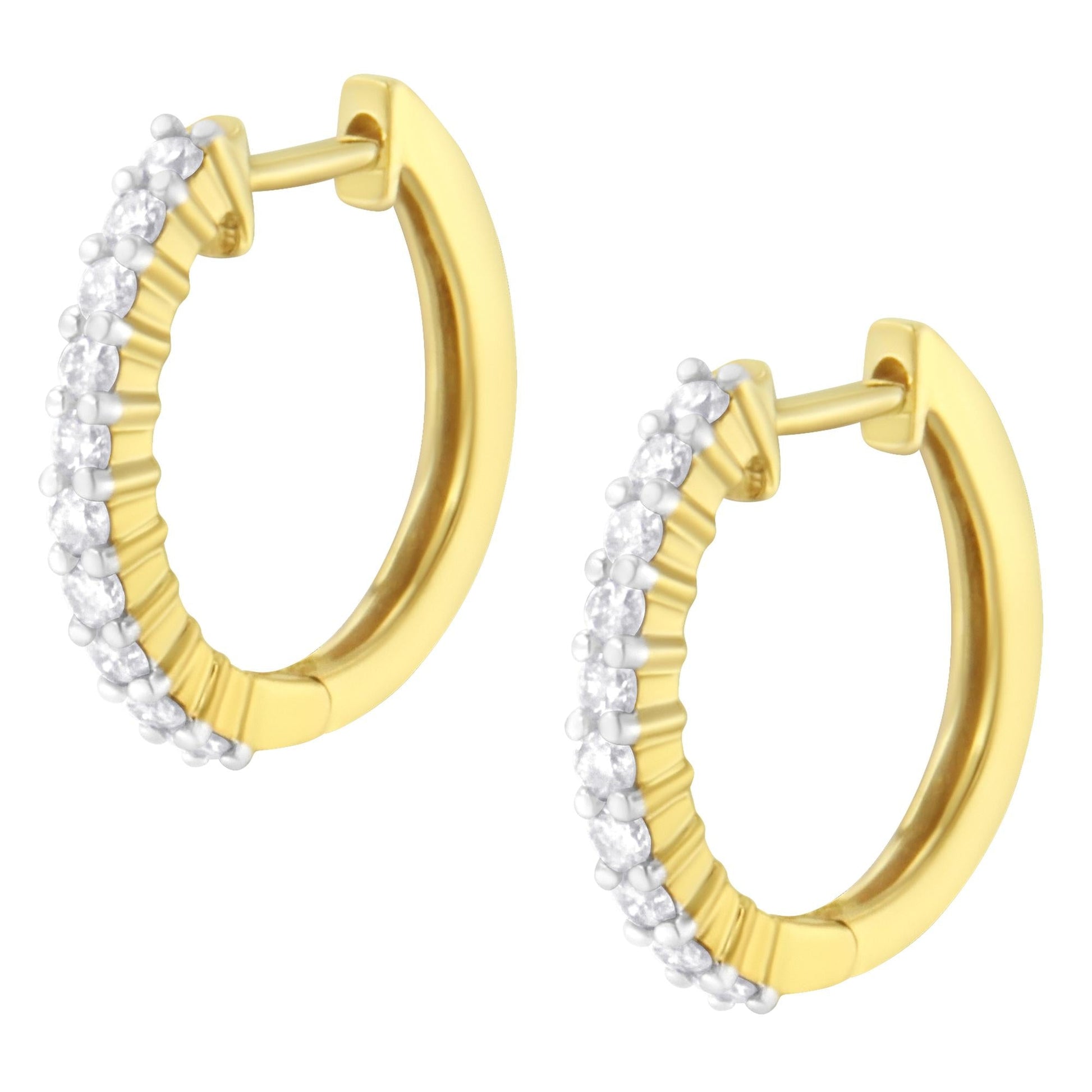 10K Yellow Gold 1/2 Cttw Prong Set Round-Cut Diamond Hoop Earrings (I-J Color