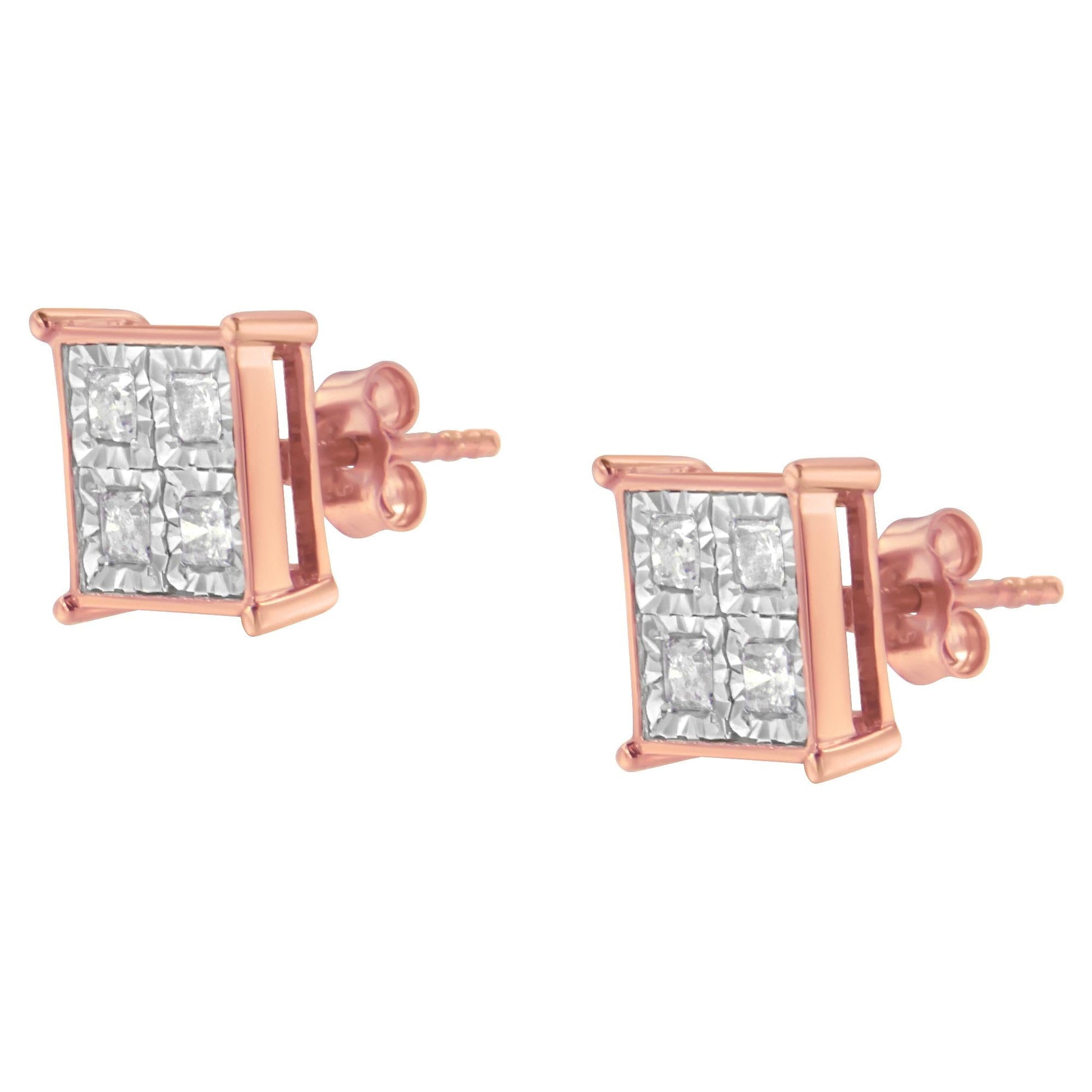 Rose Gold Plated Sterling Silver Diamond Composite Stud Earrings (3/4 cttw J-K