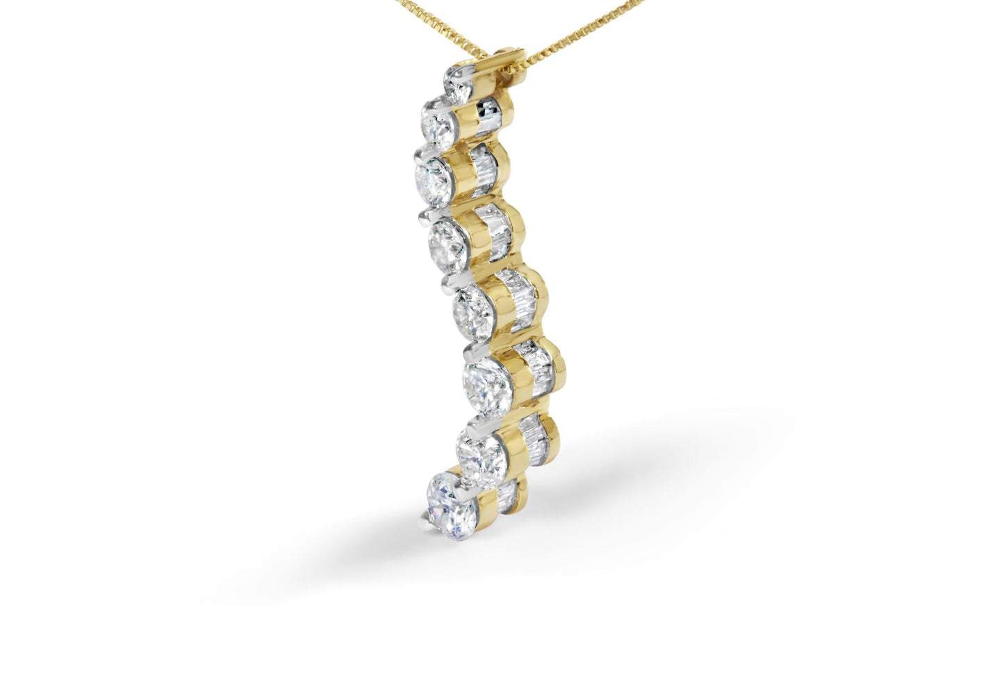 14k Yellow Gold 3.0 cttw Baguette and Brilliant Round-Cut Diamond Journey