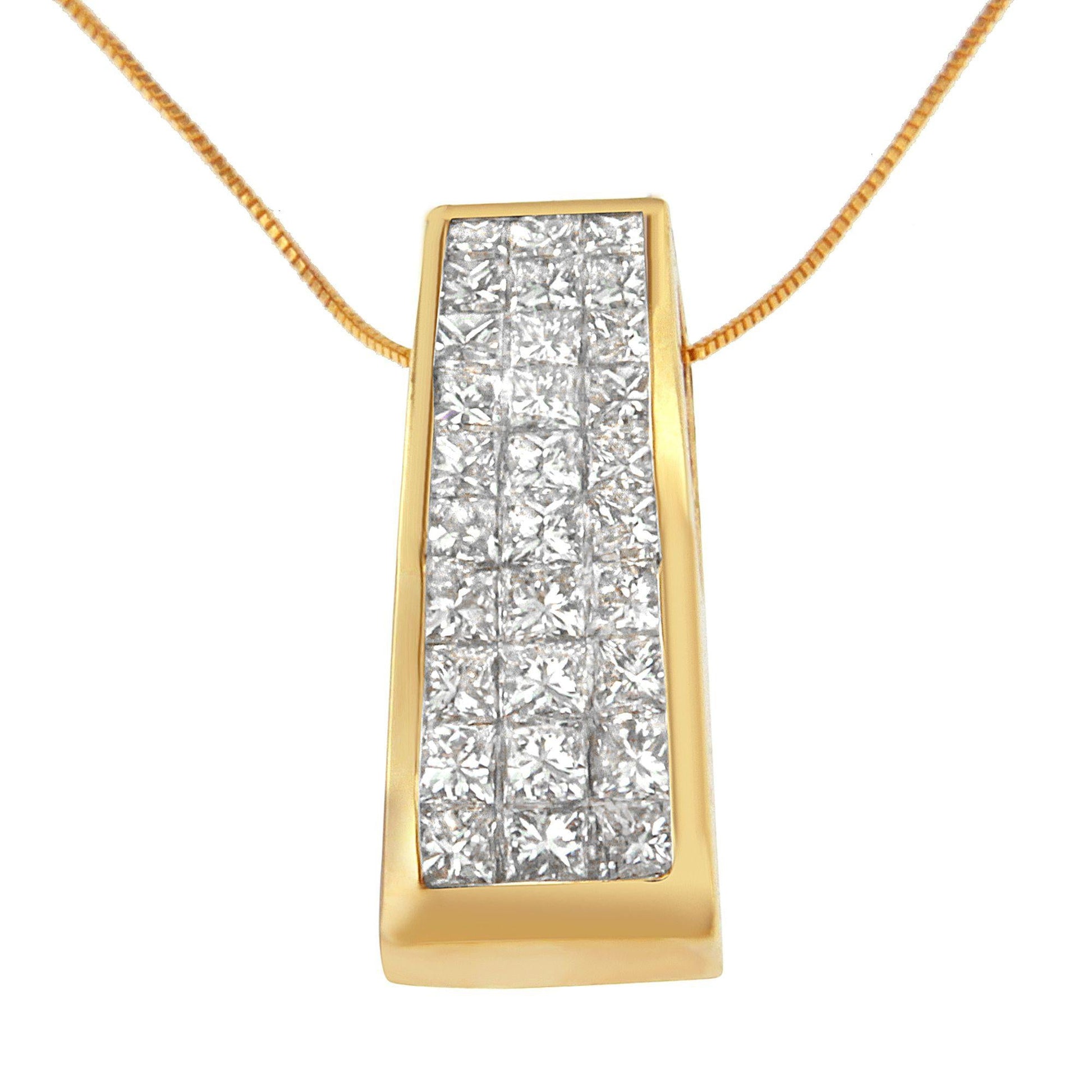 14K Yellow Gold Princess-Cut Diamond Pillar Pendant Necklace (1 5/8 cttw H-I