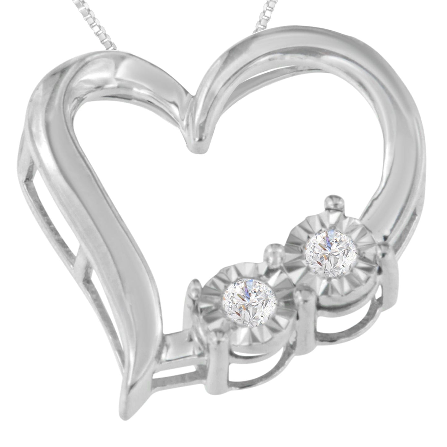 .925 Sterling Silver 1/10 cttw Diamond Heart Pendant Necklace (I-J I3)