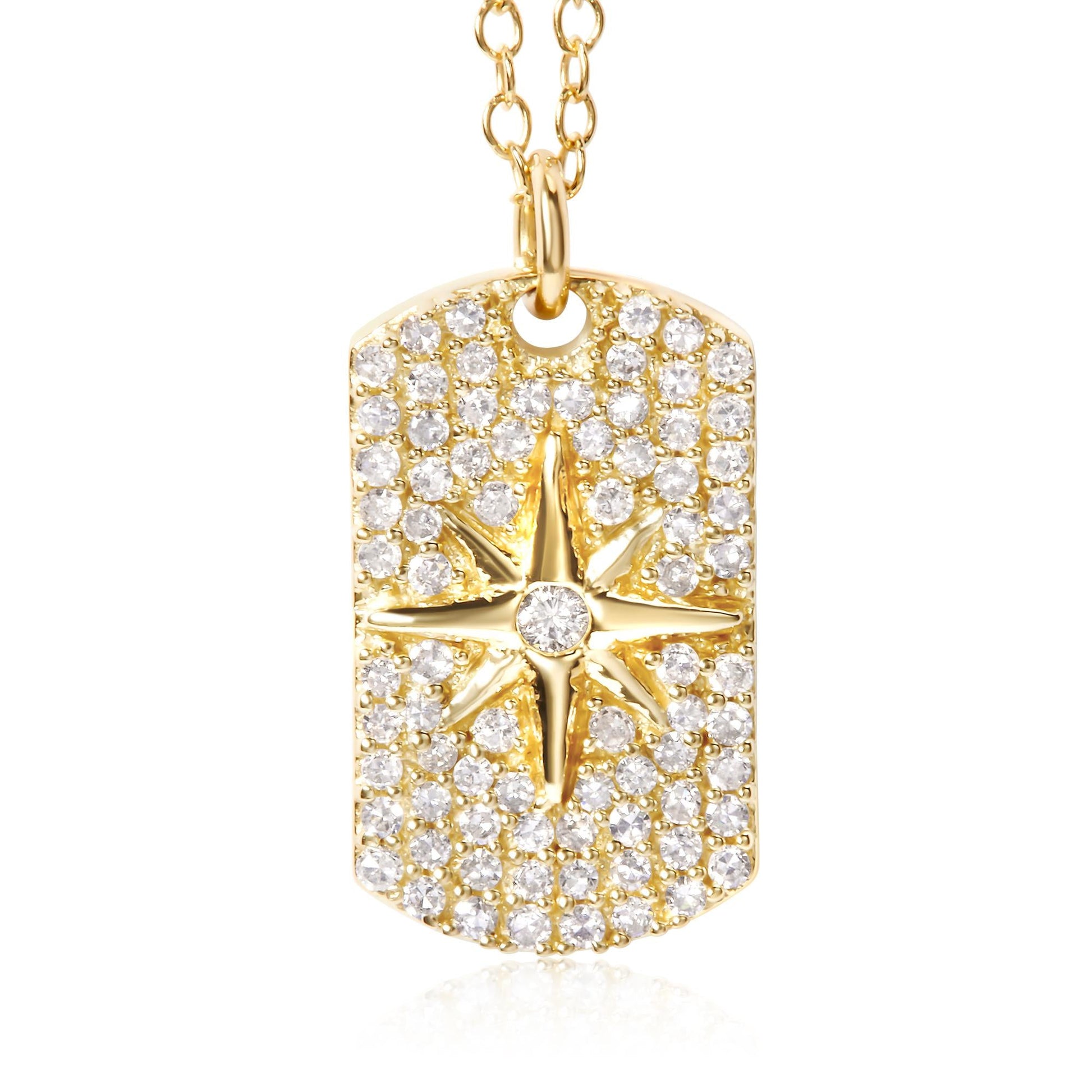 18K Yellow Gold Plated.925 Sterling Silver 3/8 Cttw Diamond North Star Dog Tag