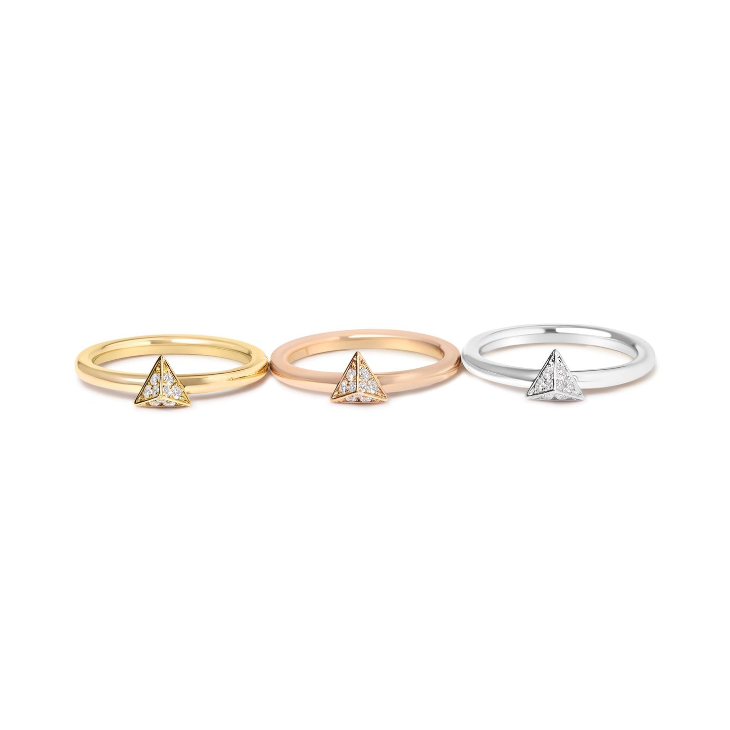 14K Tri Color Gold 1/3 Cttw Diamond Pyramid Stackable Band Ring Set (G-H Color