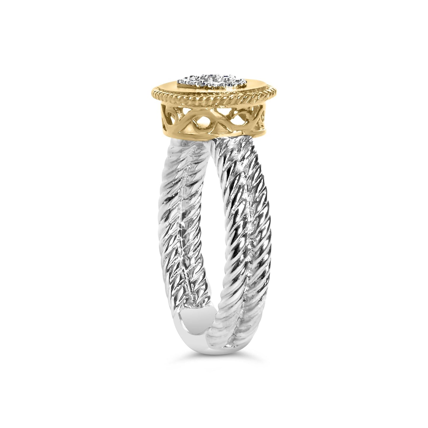 18K Yellow Gold Plated.925 Sterling Silver Diamond Heart Ring with Satin Finish