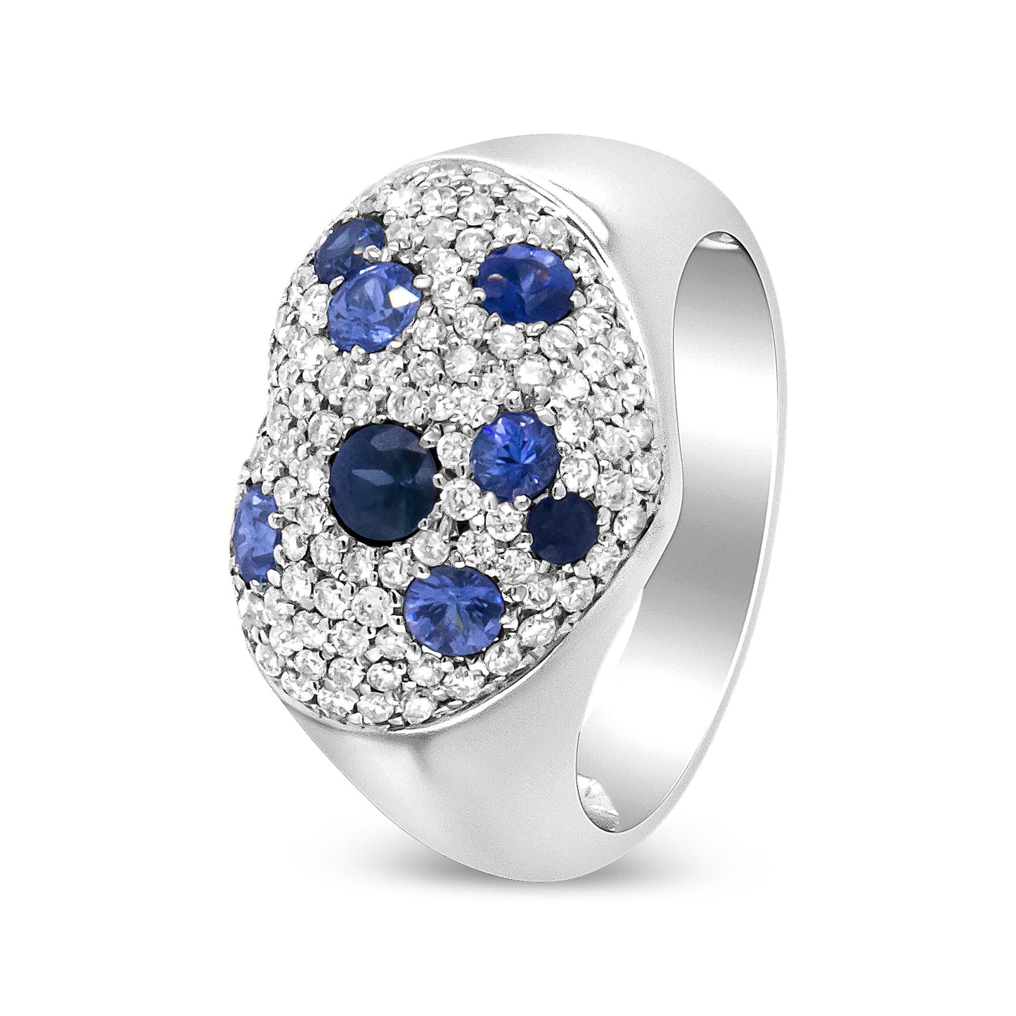 18K White Gold Blue Sapphire and 5/8 Cttw Diamond Cluster Heart Shaped Ring