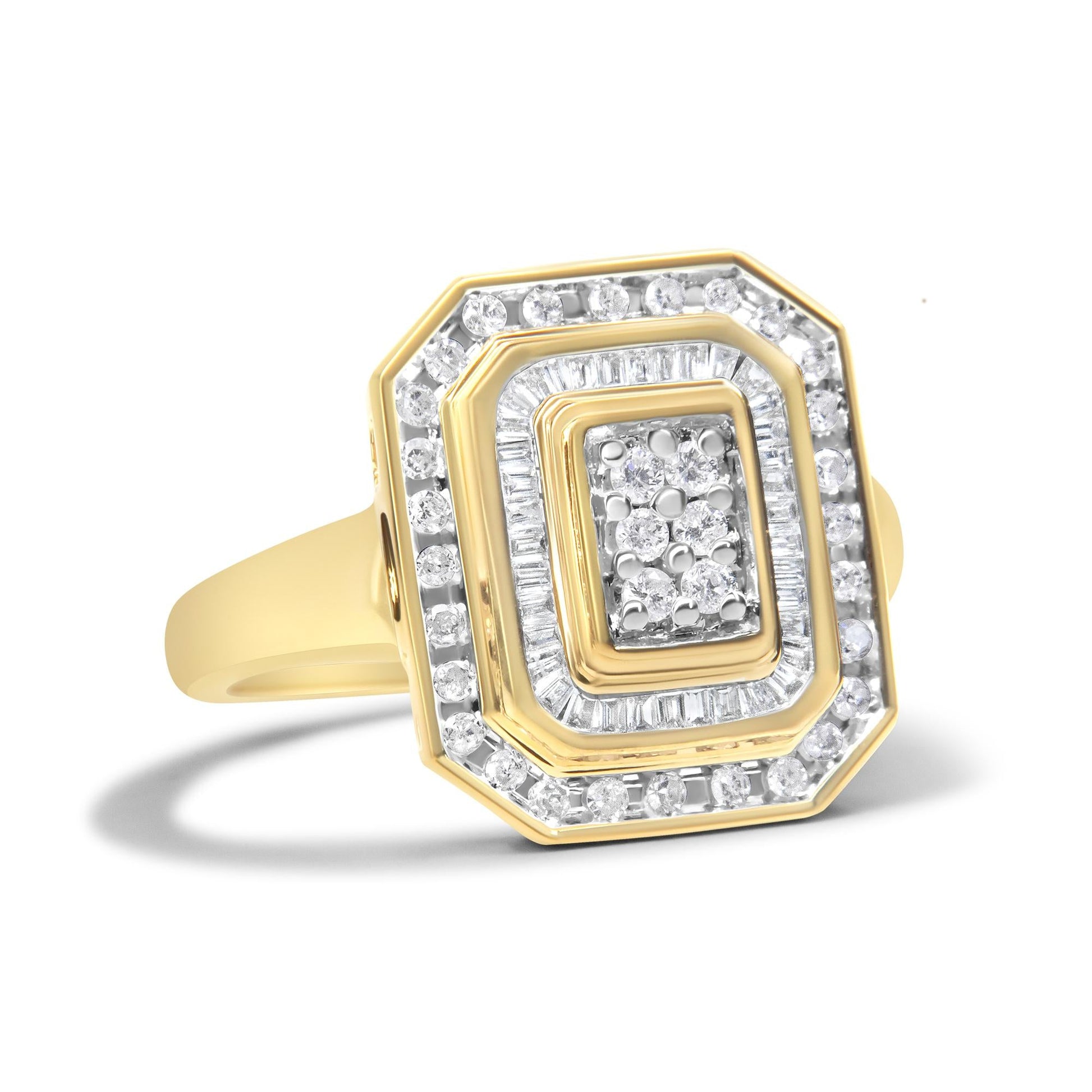 10K Yellow Gold 1.0 Cttw Diamond Vintage Inspired Baguette-Cut Double Halo