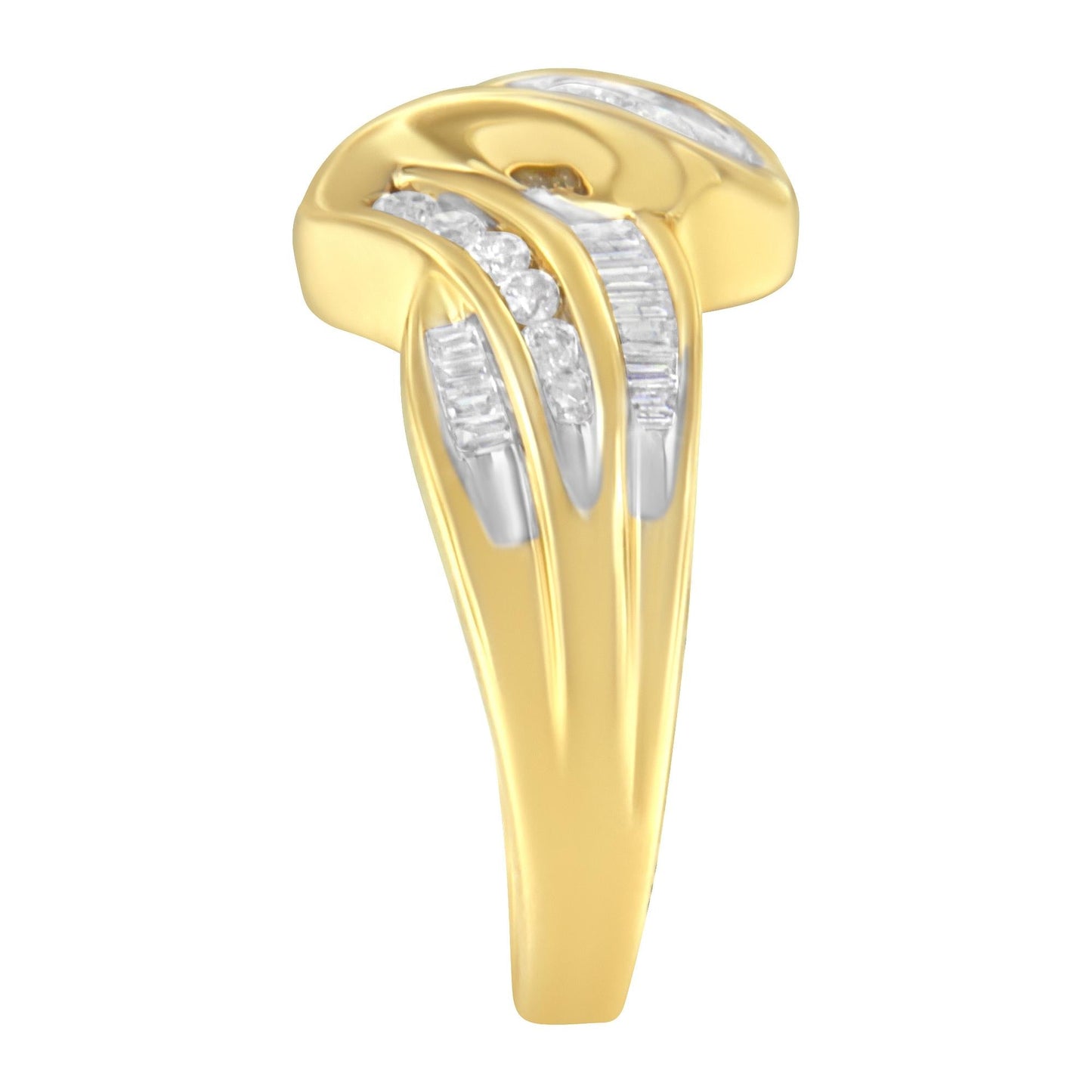 10K Yellow Gold 3/4 Cttw Channel Set Round and Baguette-cut Diamond Double