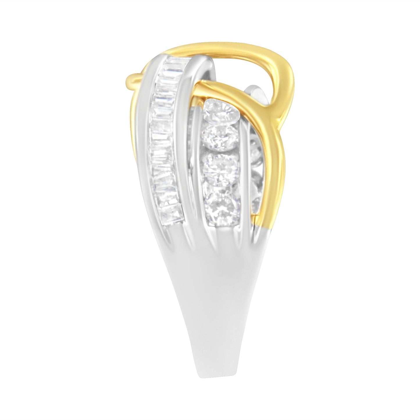 10K White and Yellow Gold 1 1/10 cttw Channel-Set Diamond Bypass Band Ring (J