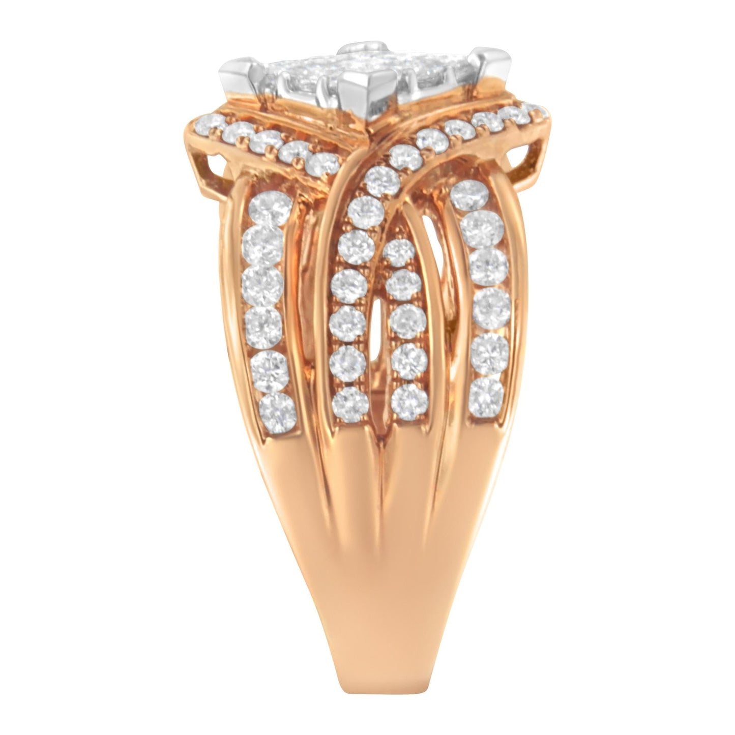 Two-Tone 10KT Gold Diamond Bypass Cocktail Ring (1 1/2 cttw H-I Color I1-I2