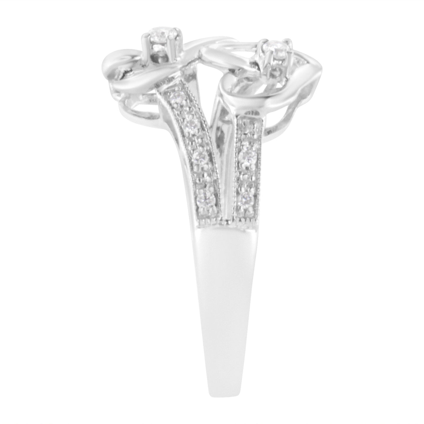 14KT White Gold 1/10 cttw Diamond Twin Heart Ring - Rings/Fashion/Cocktail