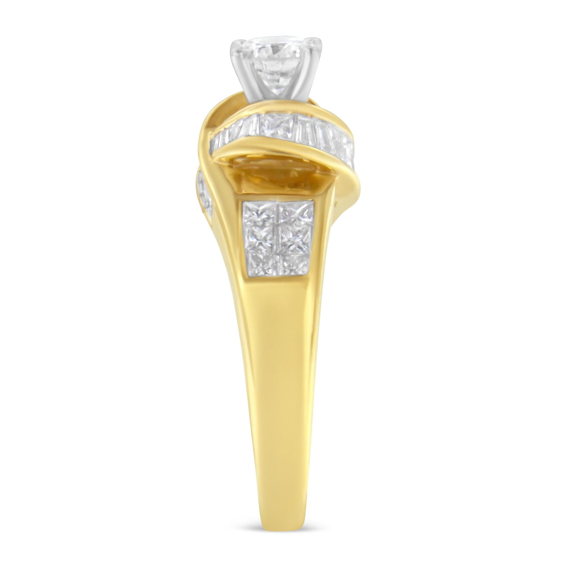 14K Two-Toned Gold Round Baguette and Princess Cut Diamond Ring (1 1/8 Cttw H-I