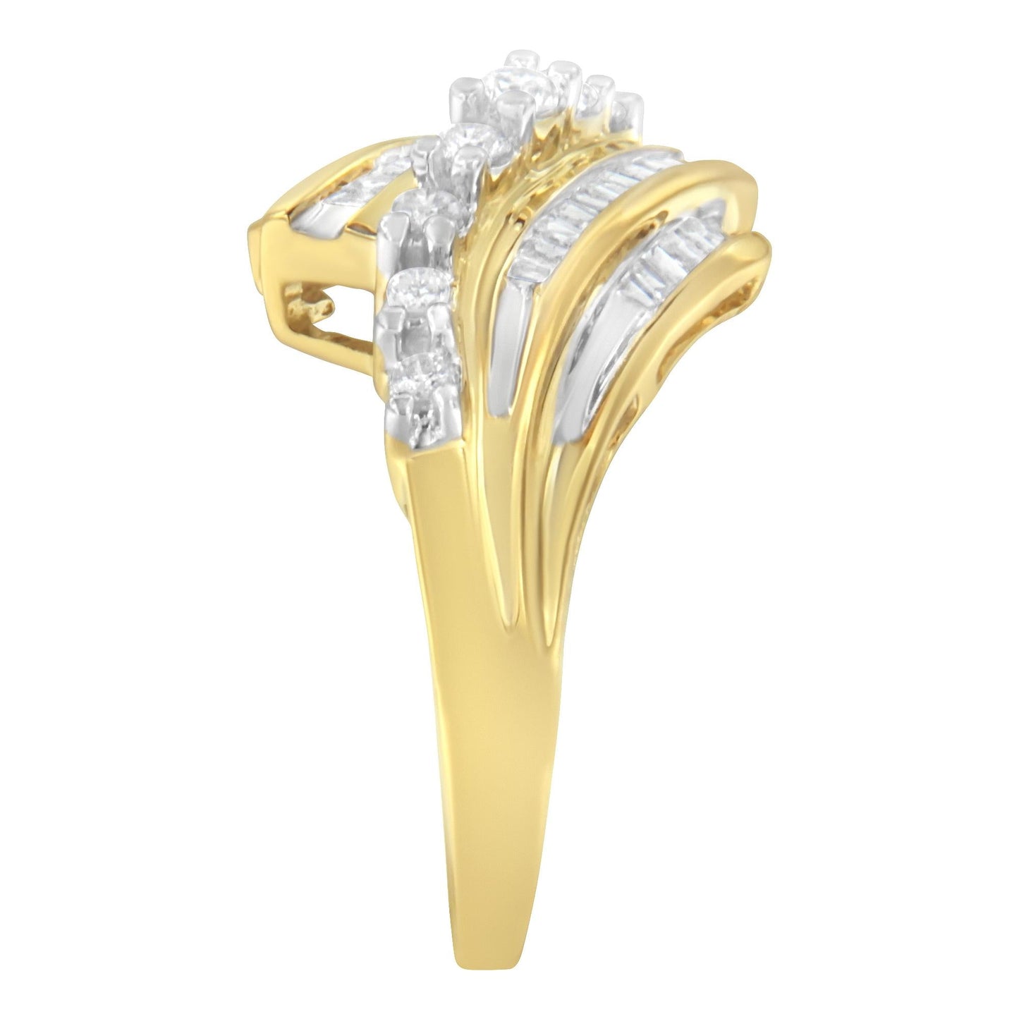 10K Yellow Gold Round and Baguette Diamond-Cut Ring (1/2 Cttw I-J Color I1-I2