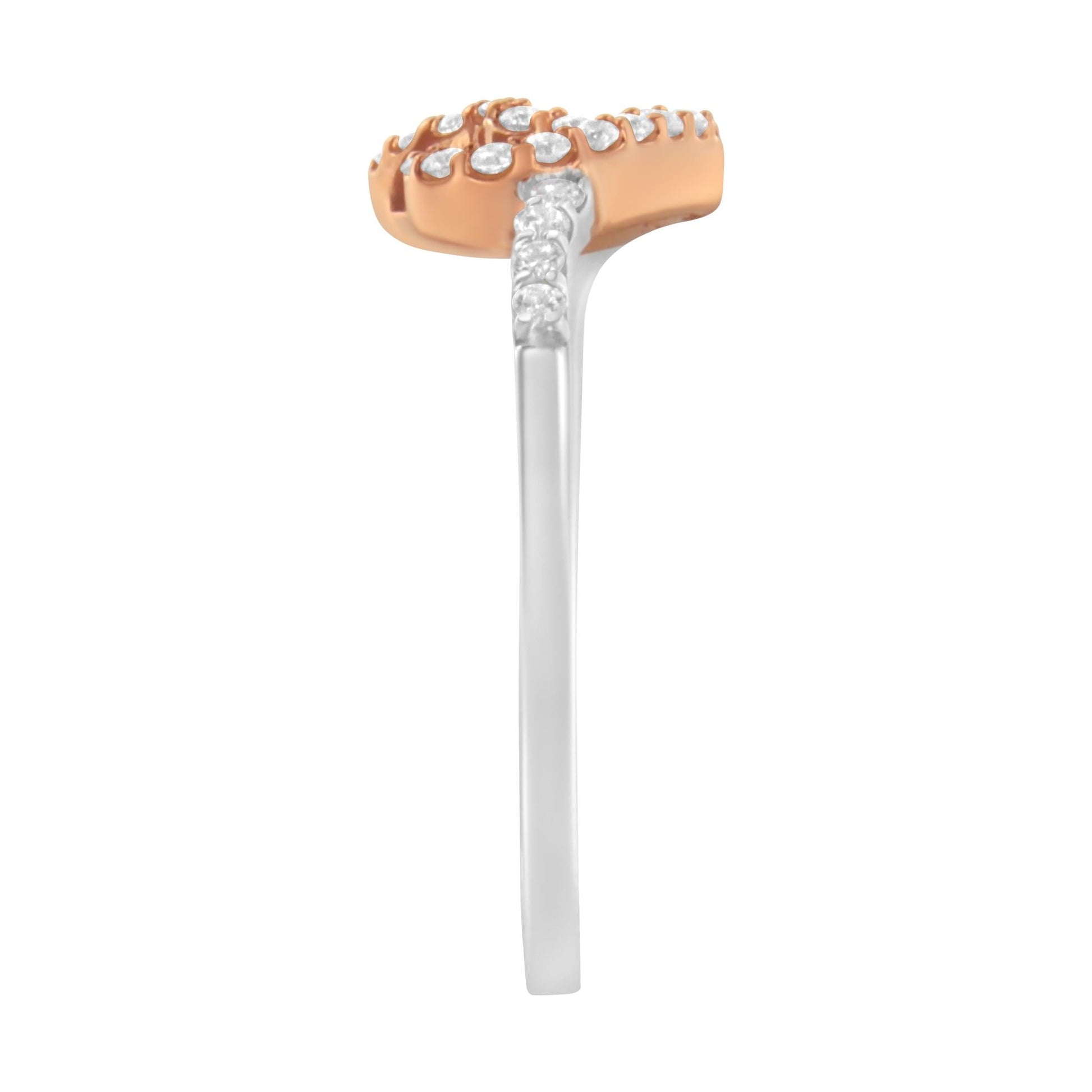 10K Rose Gold over.925 Sterling Silver 1/5 Cttw Diamond Two Tone Open Heart