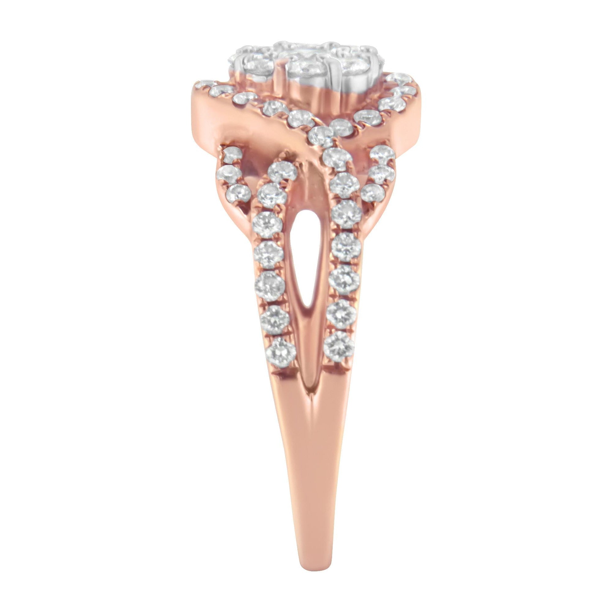 10K Rose Gold 3/4 Cttw Diamond Floral Cluster Head and Twisted Shank Cocktail