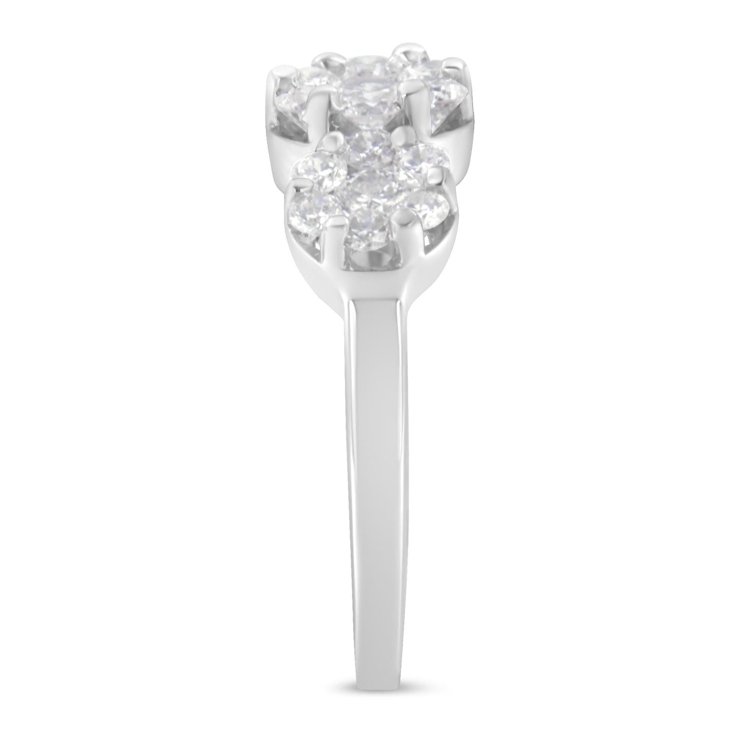 14K White Gold 1-1/4 Cttw Brilliant Cut Diamond Three Round Floral Clusters