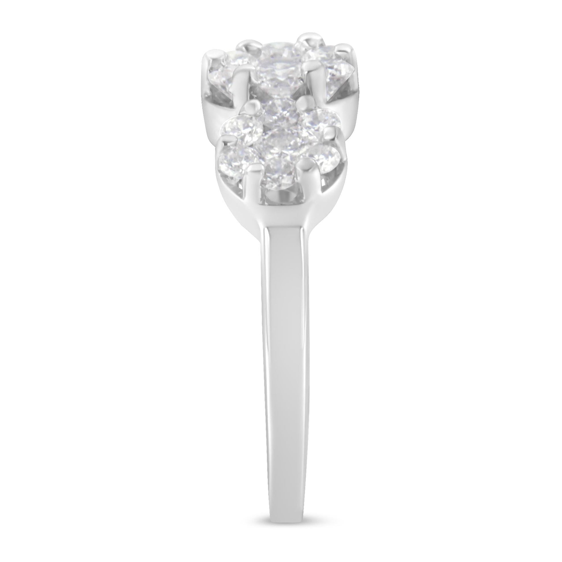 14K White Gold 1-1/4 Cttw Brilliant Cut Diamond Three Round Floral Clusters