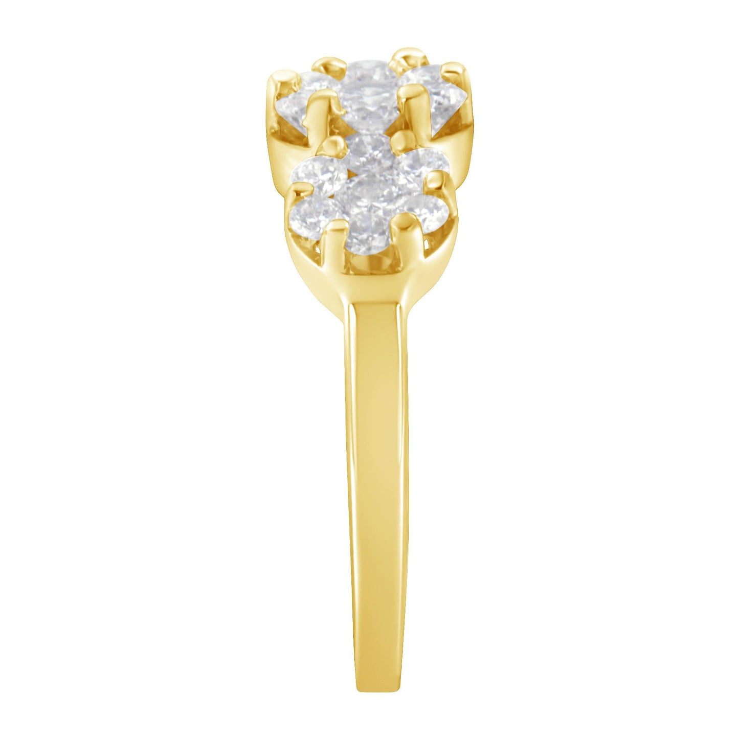 14K Yellow Gold 1-1/4 Cttw Brilliant Cut Diamond Three Round Floral Clusters