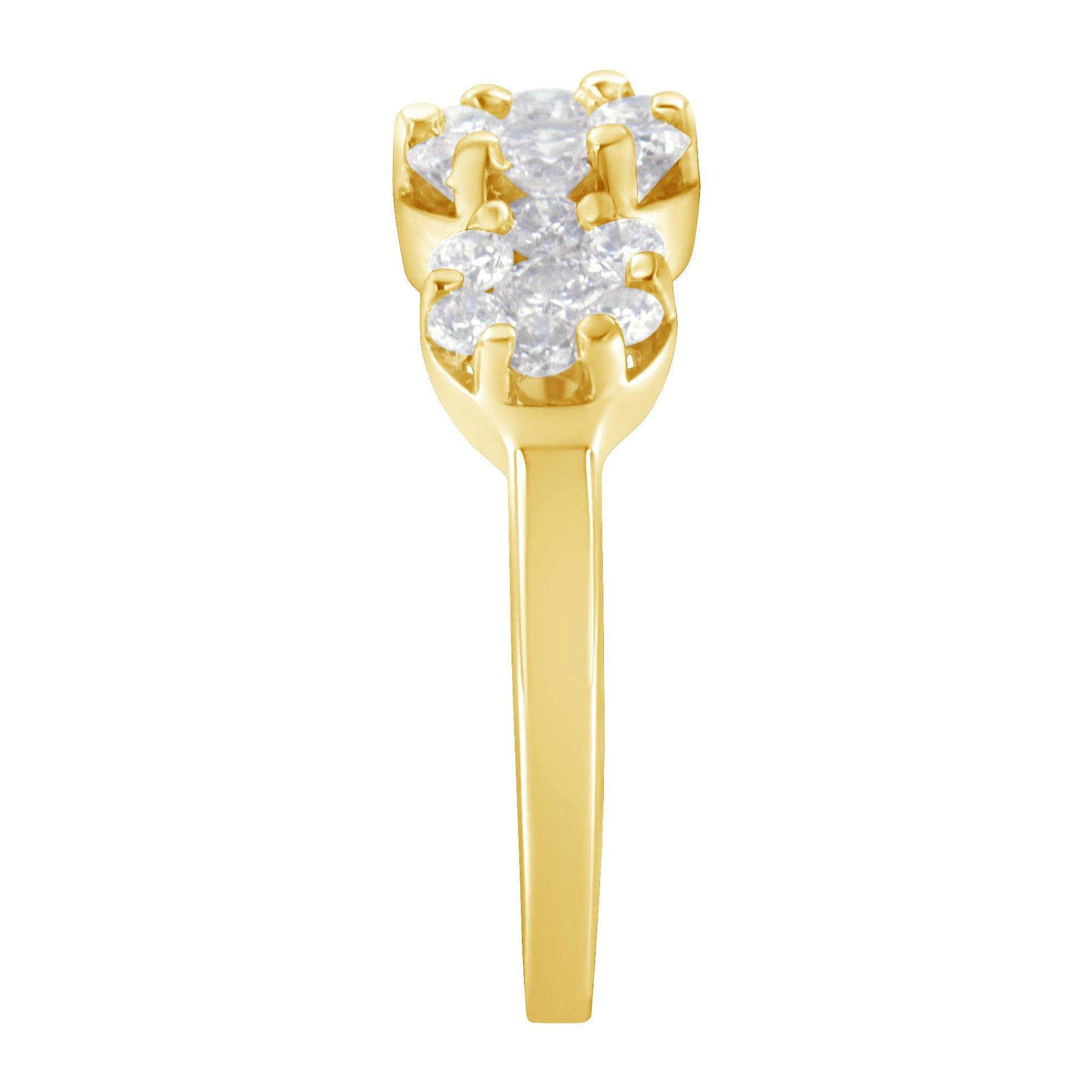 14K Yellow Gold 1-1/4 Cttw Brilliant Cut Diamond Three Round Floral Clusters