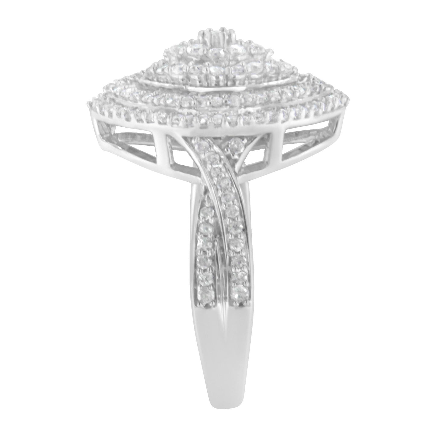 .925 Sterling Silver 1.0 Cttw Round & Baguette-Cut Diamond Marquise-Shaped