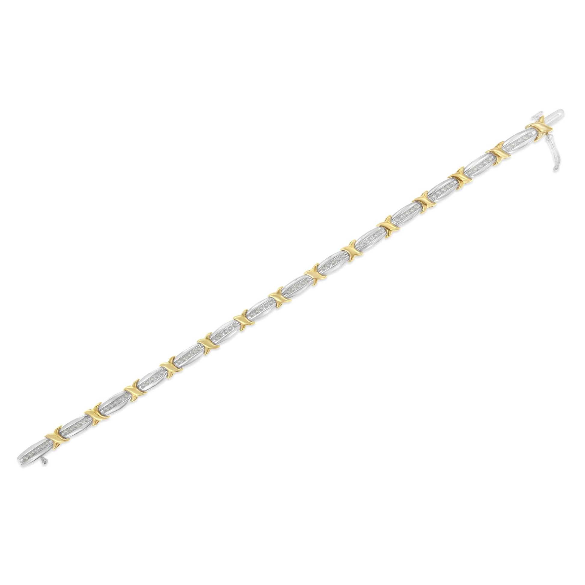 Two-Tone 10K Yellow Gold over.925 Sterling Silver 1.0 Cttw Diamond Channel Set