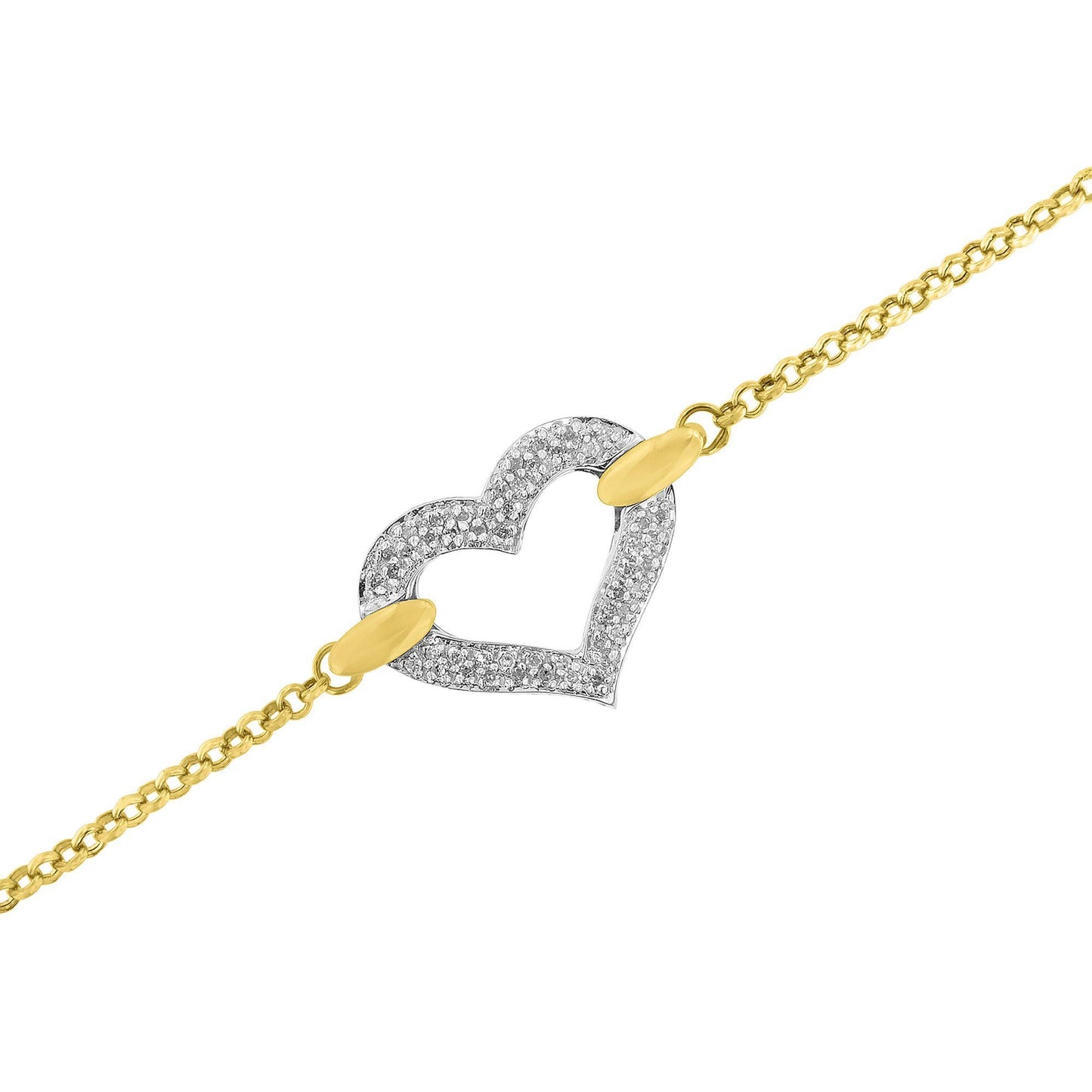 10K Two Tone Gold 1/4 Cttw Diamond Encrusted Heart Charm 7’’ Bracelet (H-I