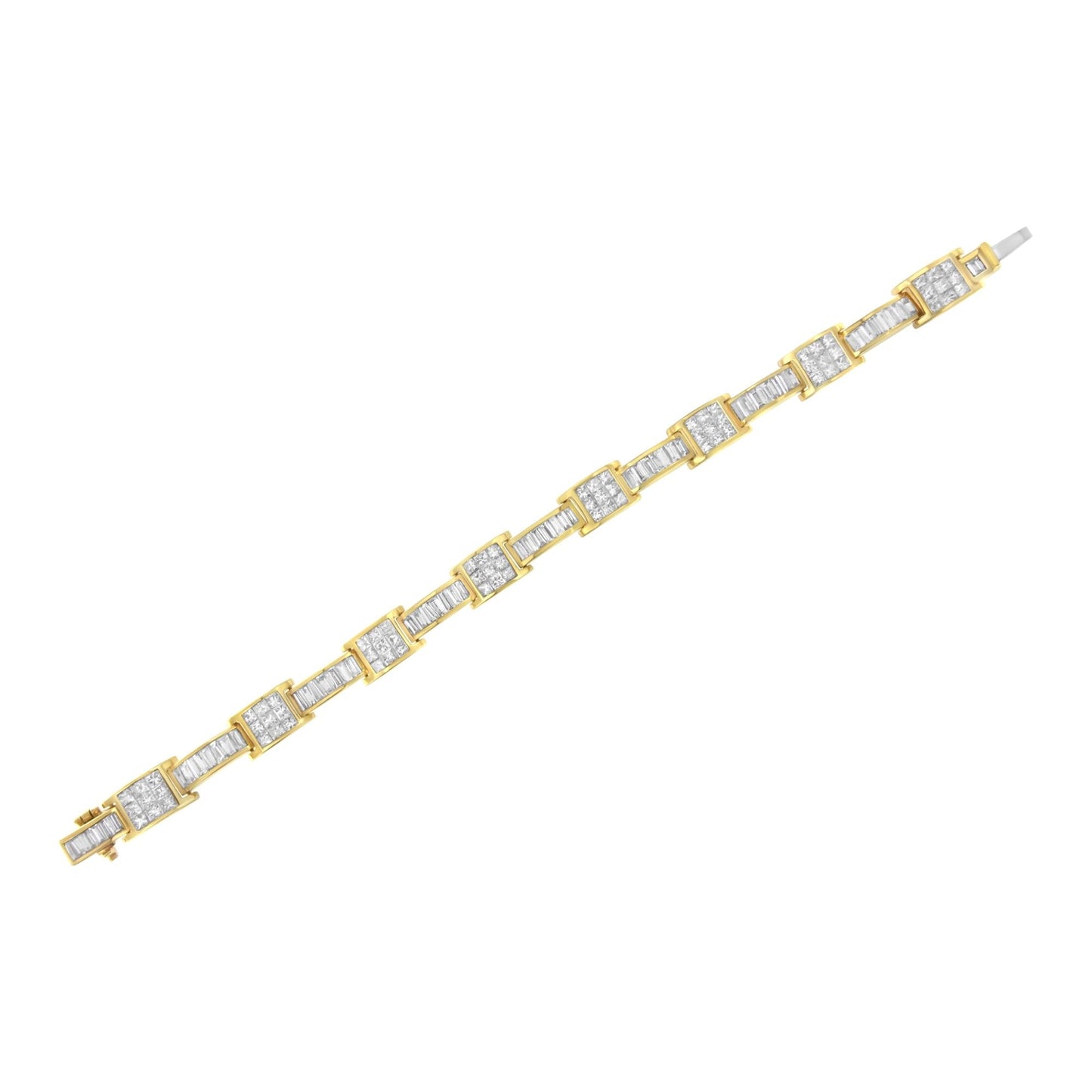 14K Yellow Gold Princess and Baguette-Cut Diamond Box-Link Bracelet(10.75