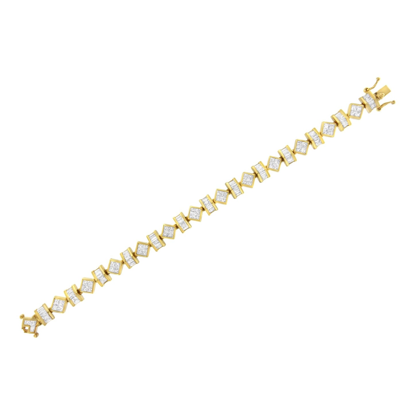 14K Yellow Gold Princess and Baguette Diamond Modern Link Bracelet(7.50