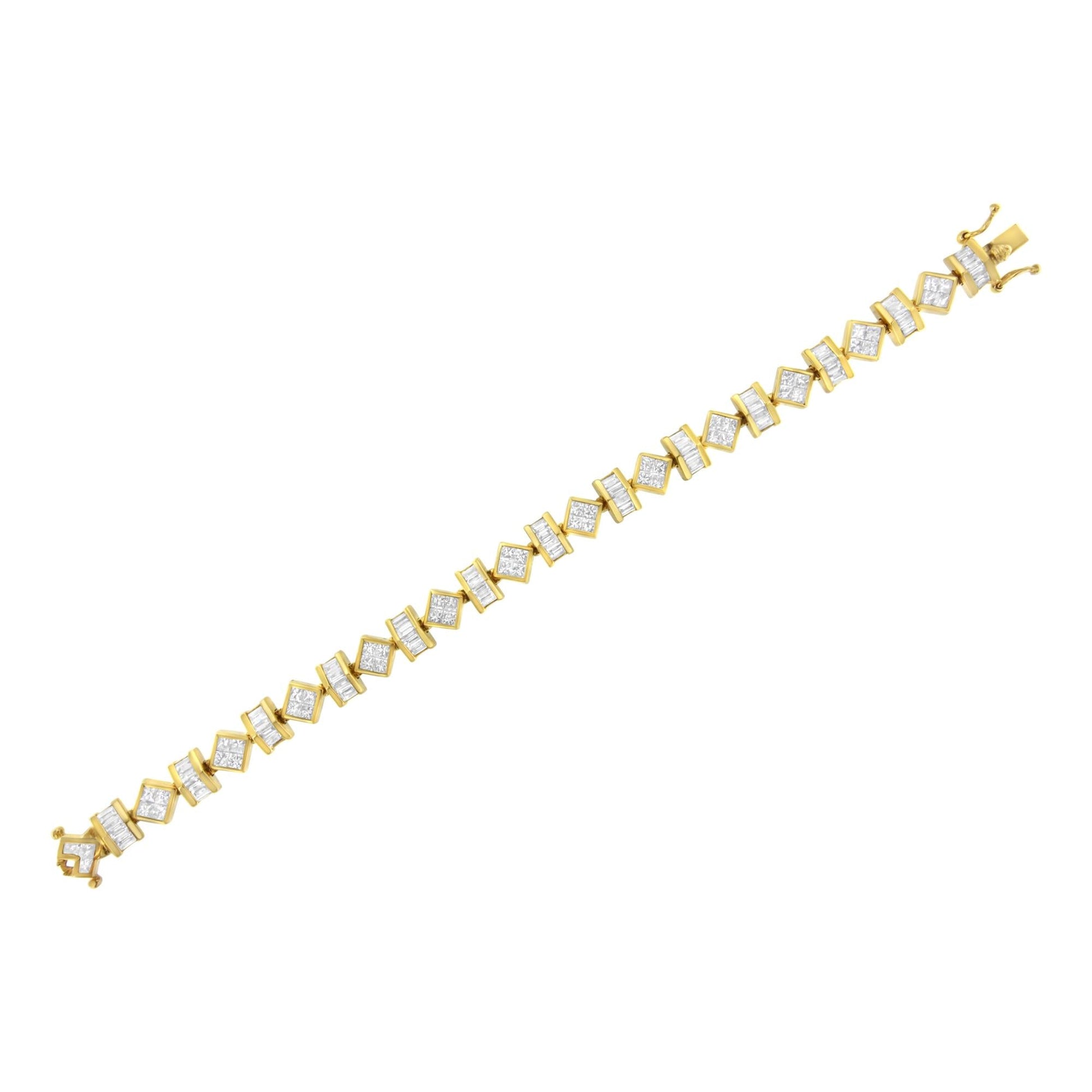 14K Yellow Gold Princess and Baguette Diamond Modern Link Bracelet(7.50