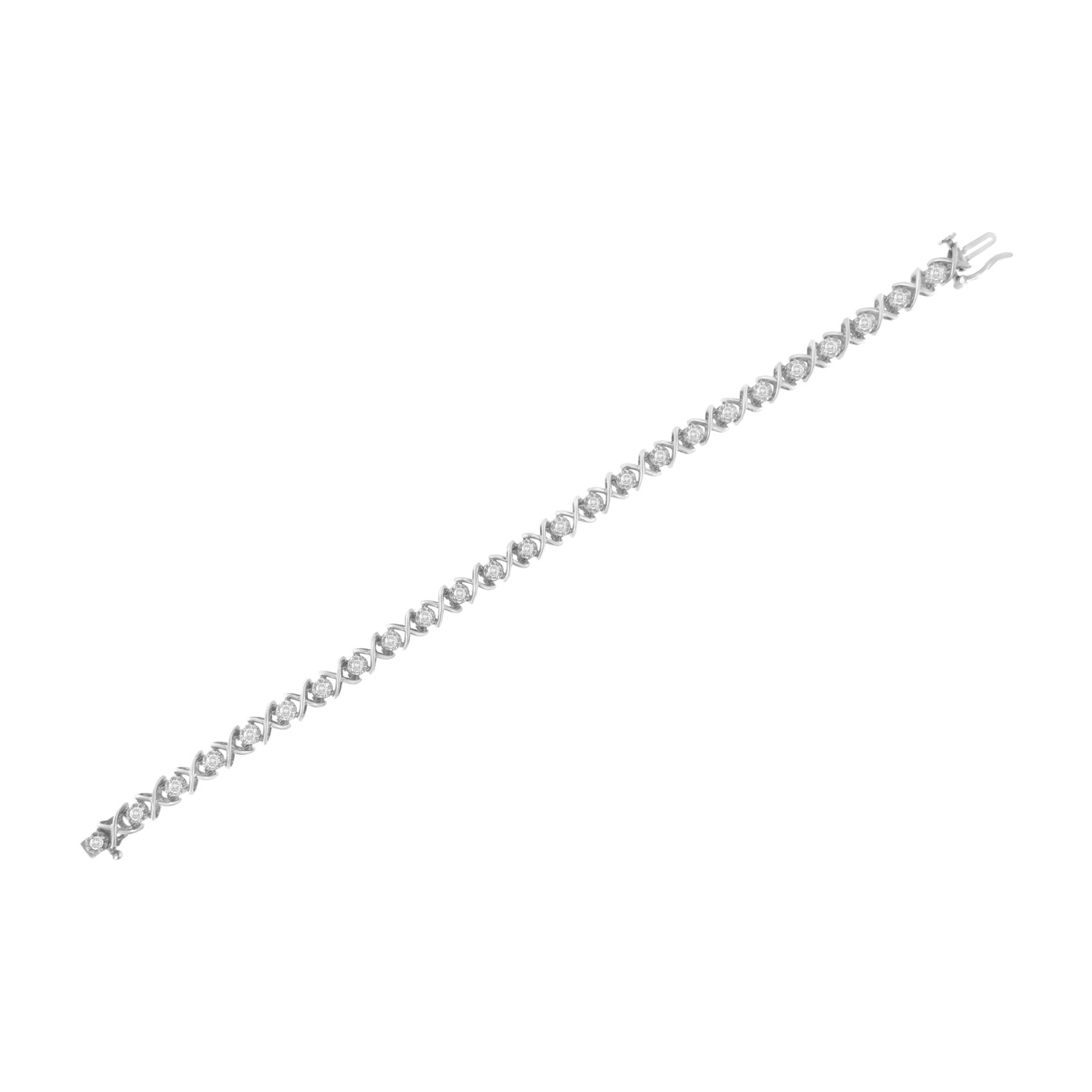 .925 Sterling Silver 1 cttw Brilliant Round-Cut Diamond ’X’ Link Bracelet