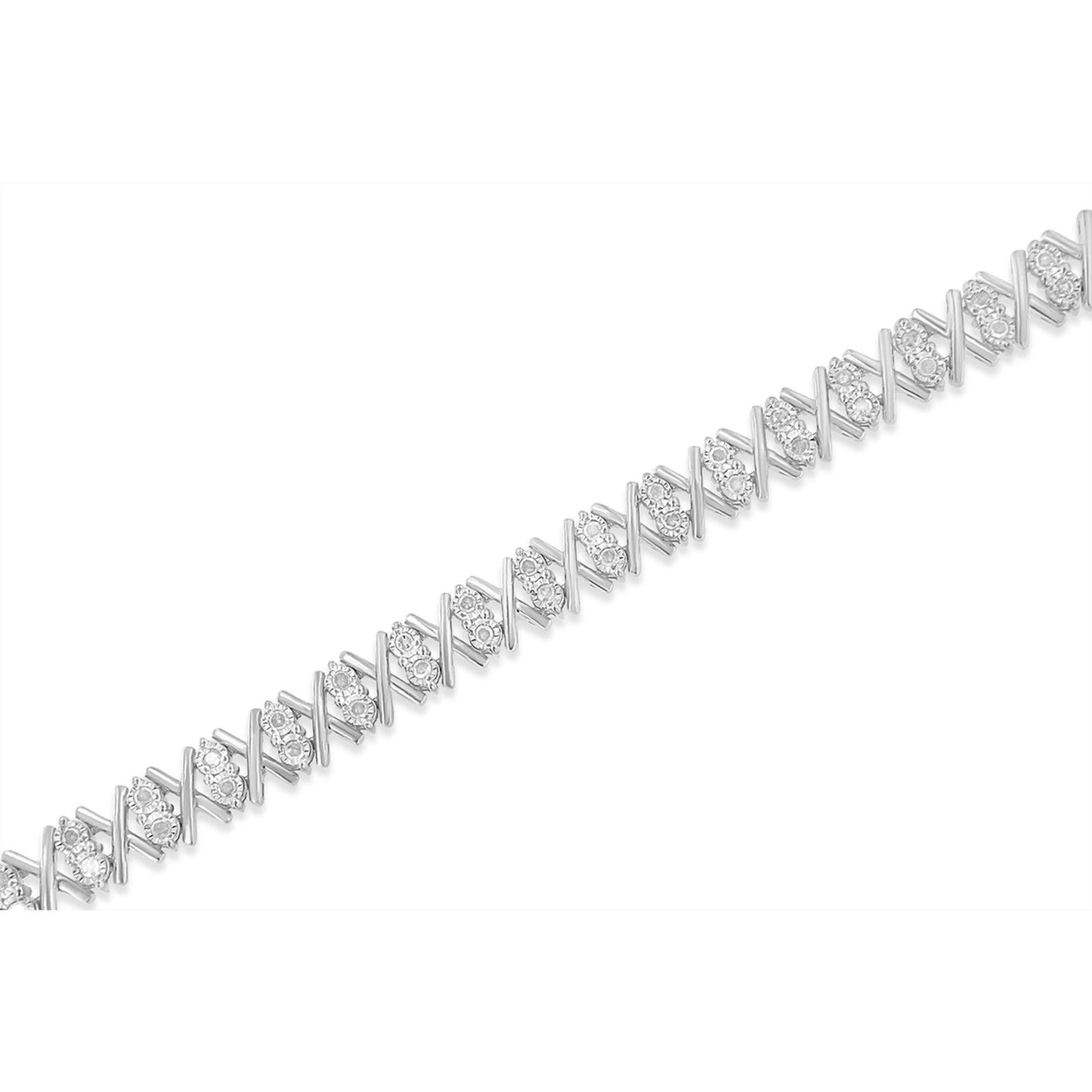 .925 Sterling Silver 1.0 Cttw Diamond Miracle-Set X-Link 7" Tennis Bracelet (I-J Color, I3 Clarity)