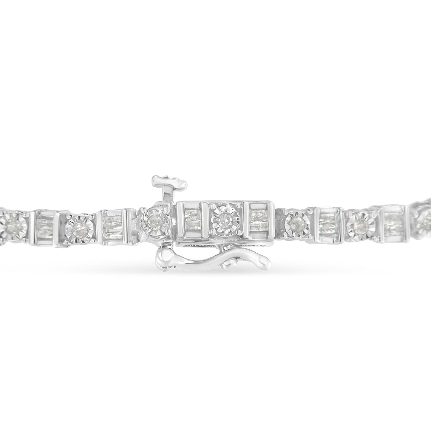 10K White Gold 1.0 Cttw Baguette & Round Diamond Alternating Link Tennis