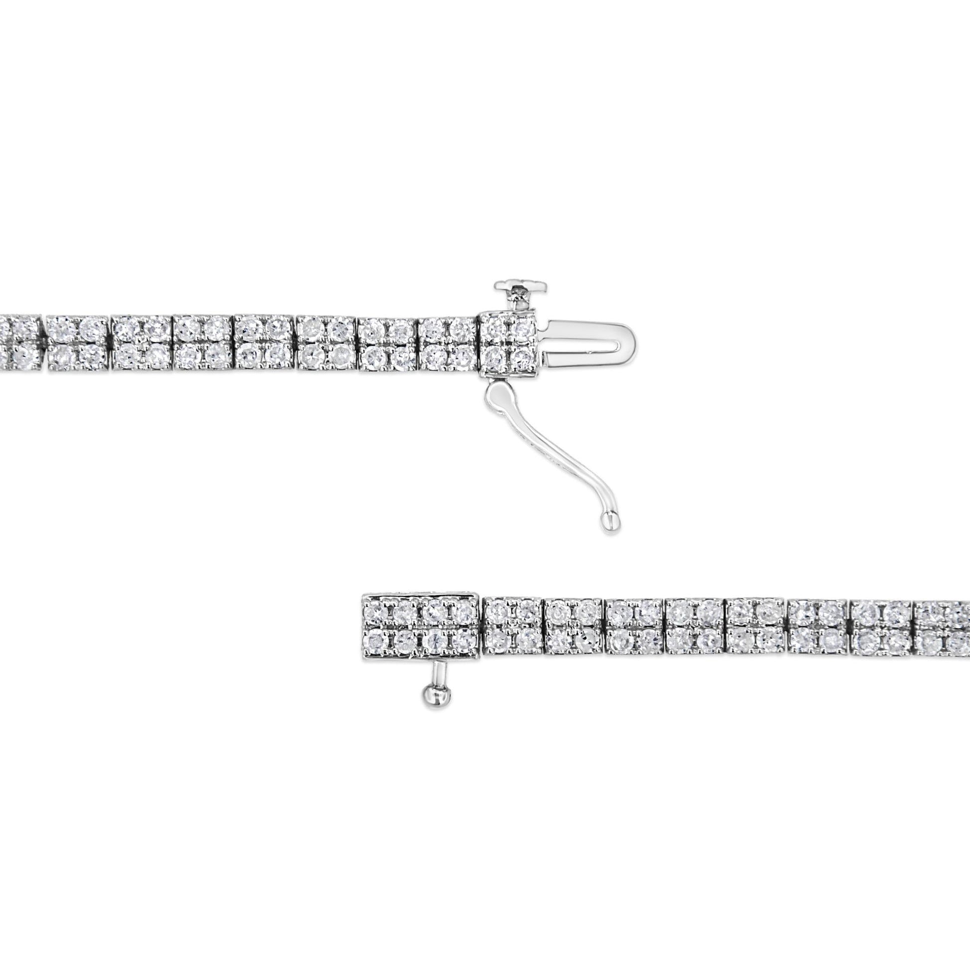 .925 Sterling Silver 3.0 Cttw Prong-Set Round Diamond 2 Row Link Tennis