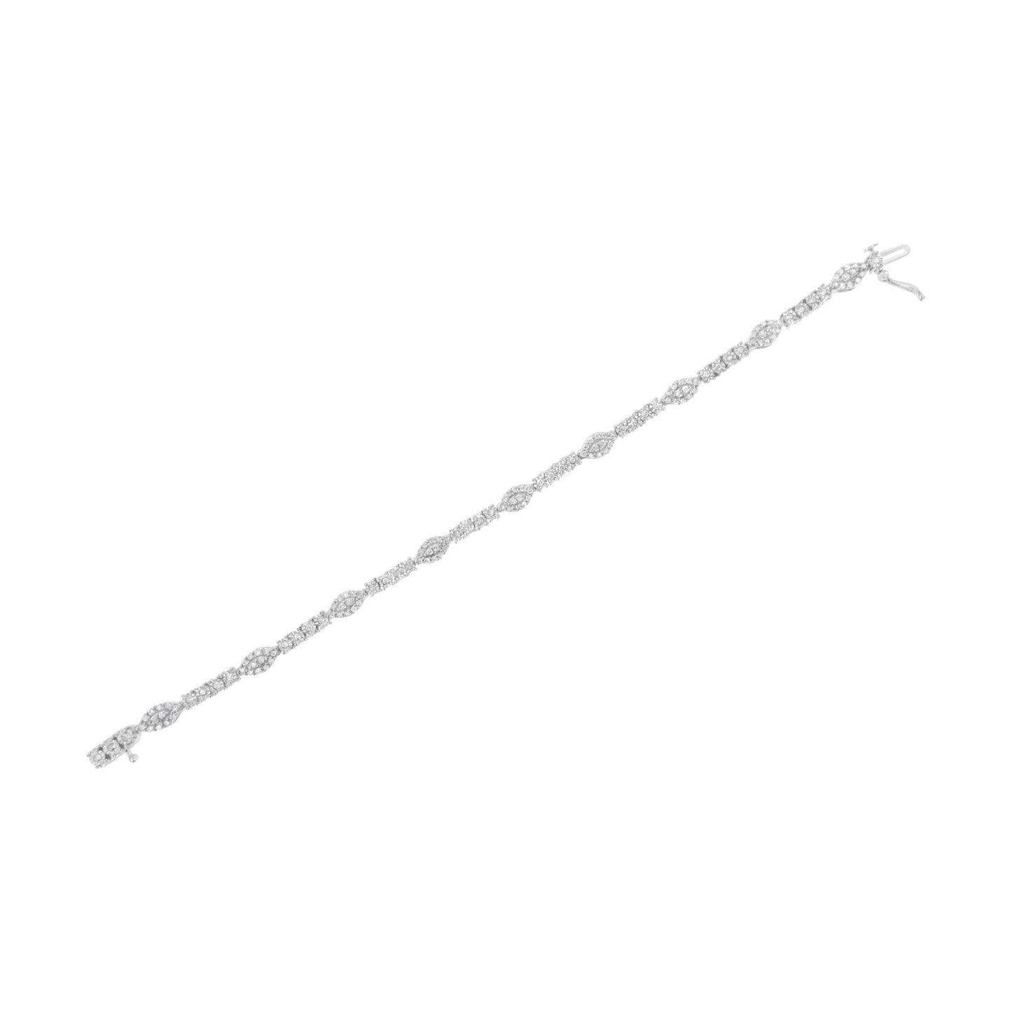 .925 Sterling Silver 1-1/2 cttw Diamond Marquise Halo and Line Link Tennis