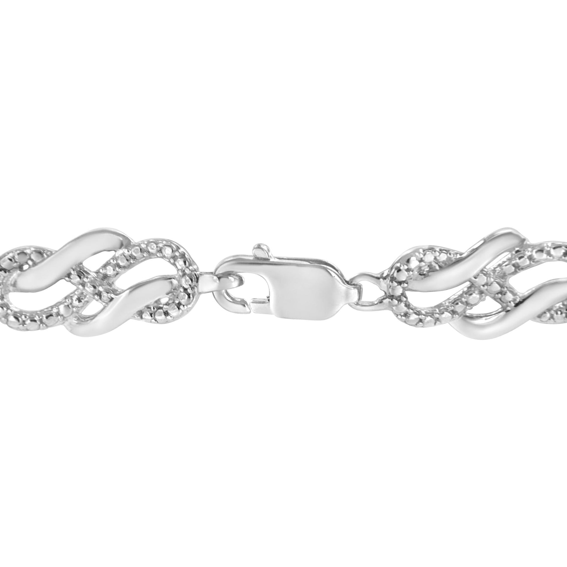 .925 Sterling Silver Prong Set Diamond Accent Infinity Weave Link 7.25’’