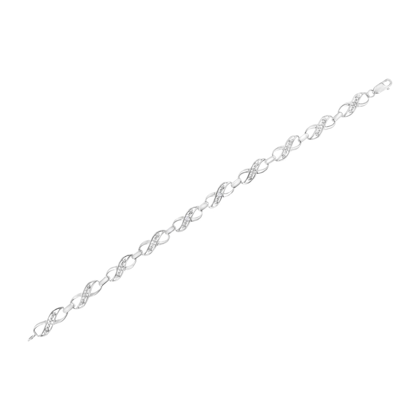 .925 Sterling Silver Prong Set Diamond Accent Ribbon and Infinity Link Bracelet