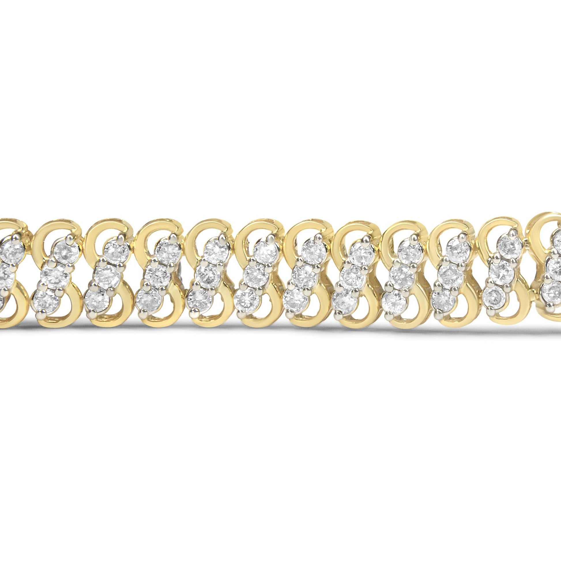 10K Yellow Gold 4.0 Cttw Diamond Triple Row Infinity 7’’ ’S’ Link