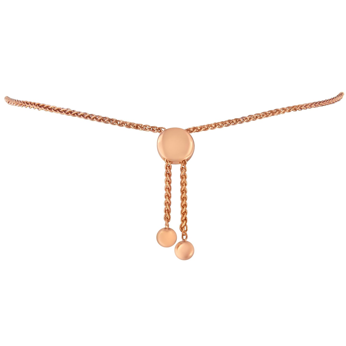 10K Rose Gold over .925 Sterling Silver 1/10 Cttw Round-Cut Diamond Heart Link Adjustable Bolo Bracelet (H-I Color, I2-I3 Clarity) - 6"-9" Adjustable