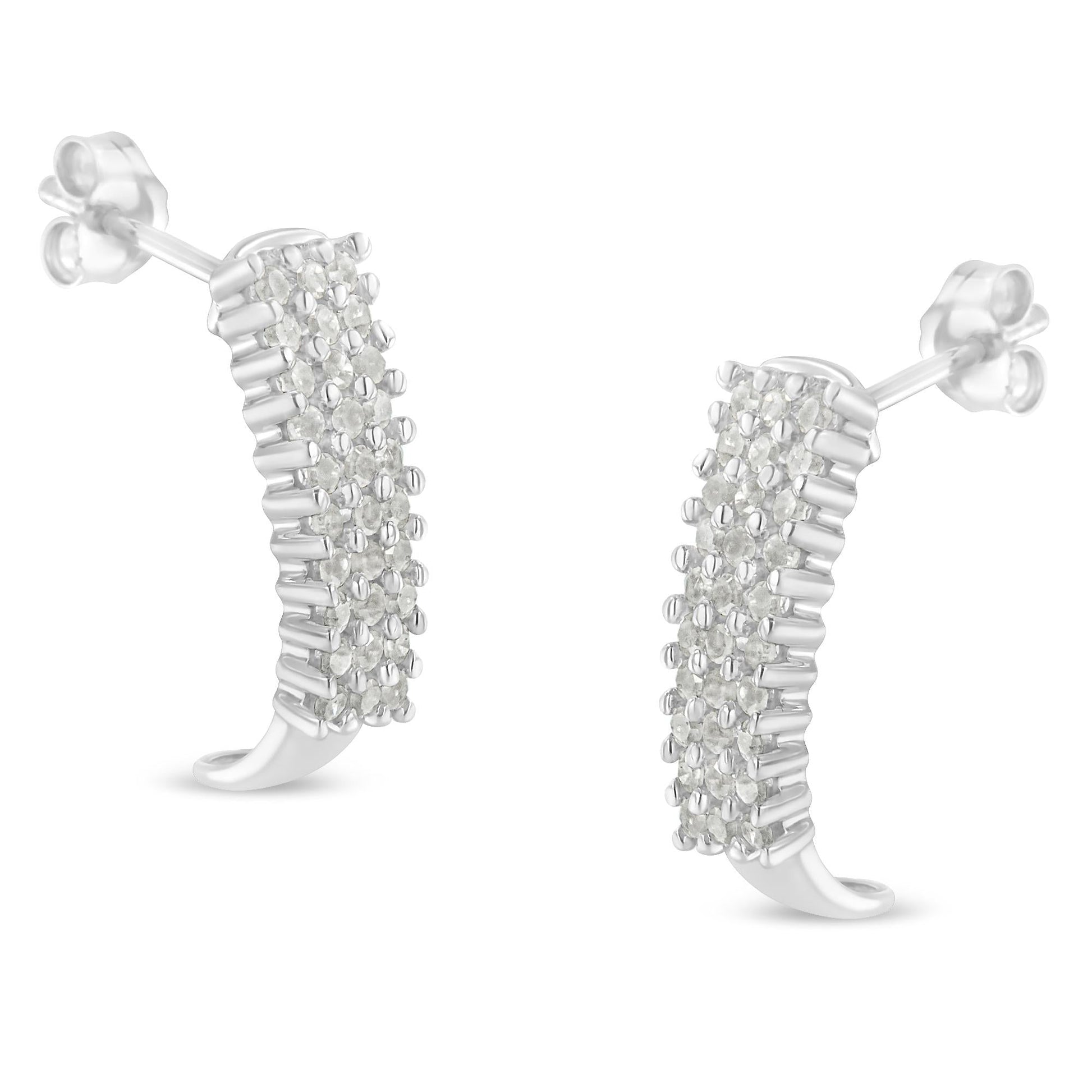 Sterling Silver Rose Cut Diamond J Shape Hoop Earrings (1 cttw I-J Color I2-I3