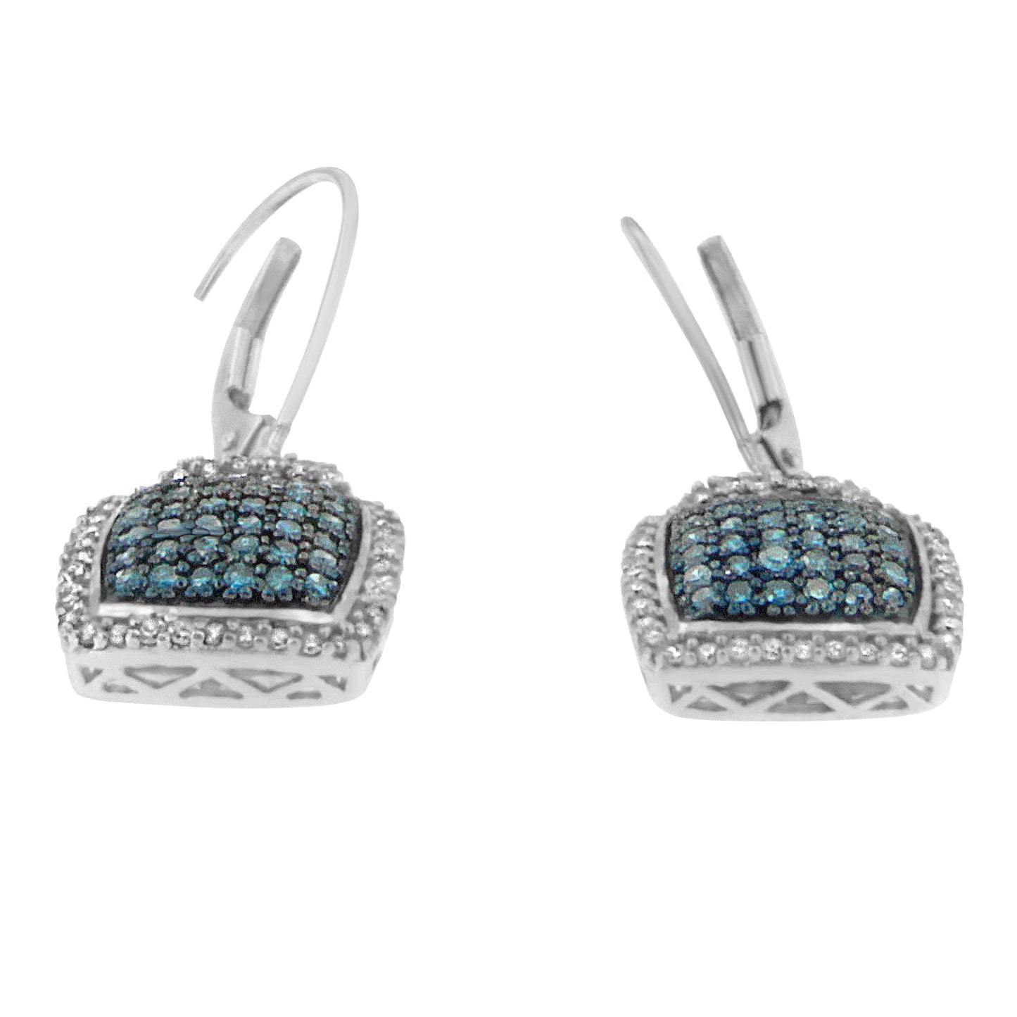 Black Rhodium over.925 Sterling Silver ¾ Cttw Blue and White Diamond Cushion