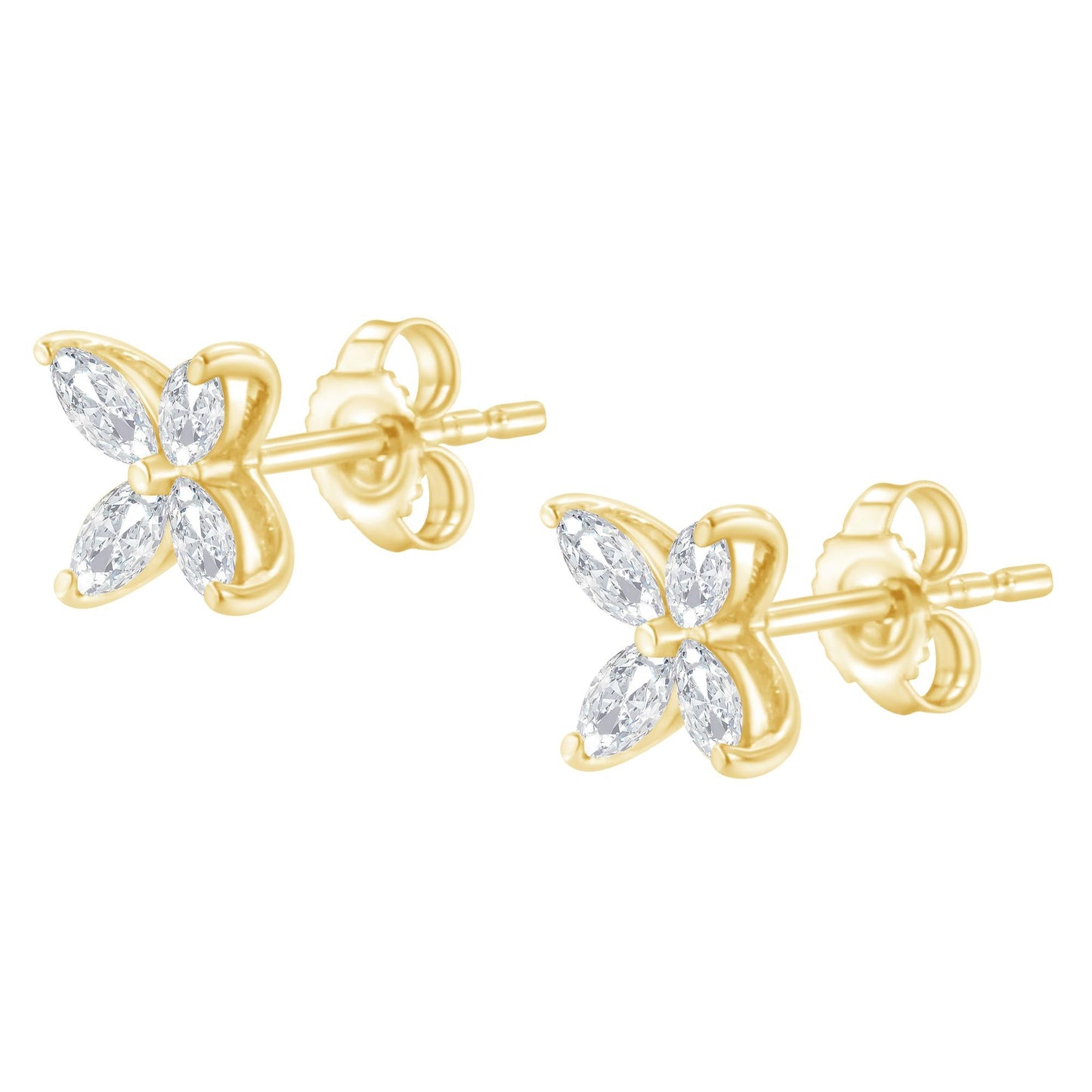 14K Gold Marquise Diamond 8 Stone Floral Leaf Stud Earrings (I-J Color SI2-I1