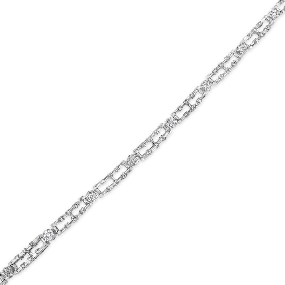 AGS Certified 14K White Gold 8 1/2 Cttw Diamond Alternating Bar and Floral