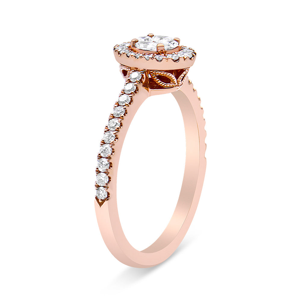 18K Rose Gold 1/2 Cttw Composite Marquise Composite Diamond Oval Shaped Halo