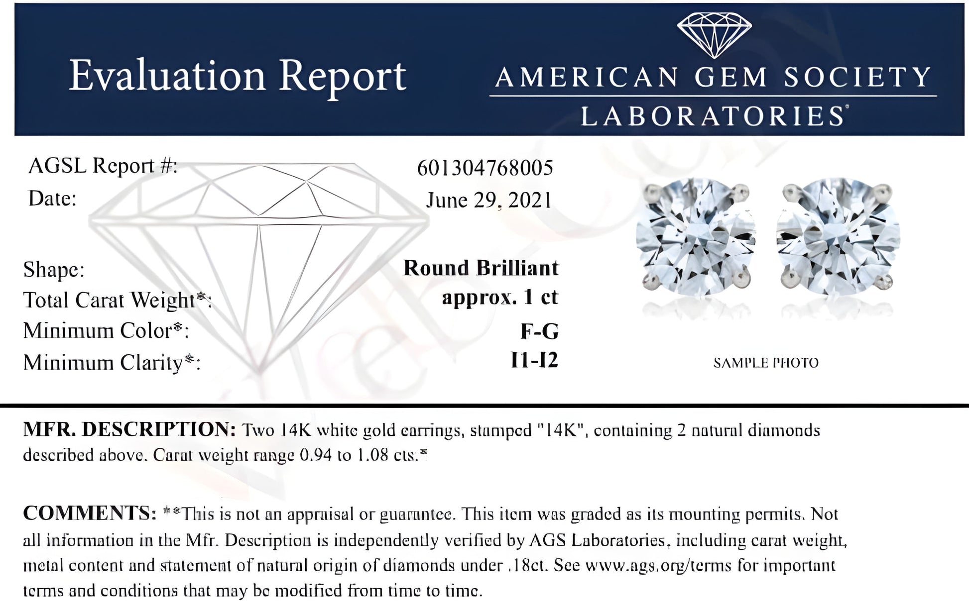 AGS Certified 14K White Gold 1.0 cttw 4-Prong Set Brilliant Round-Cut Solitaire