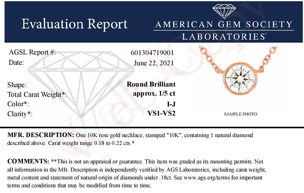 AGS Certified 10K Rose Gold 1/5 Cttw Bezel Set Round Diamond Solitaire