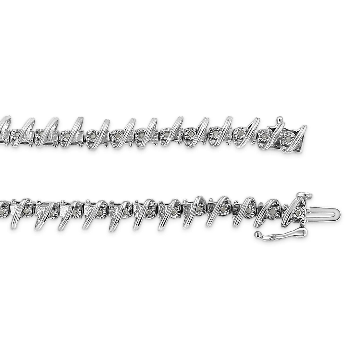 .925 Sterling Silver 1/4 cttw Miracle Set Diamond S Curve Link Bracelet (I-J