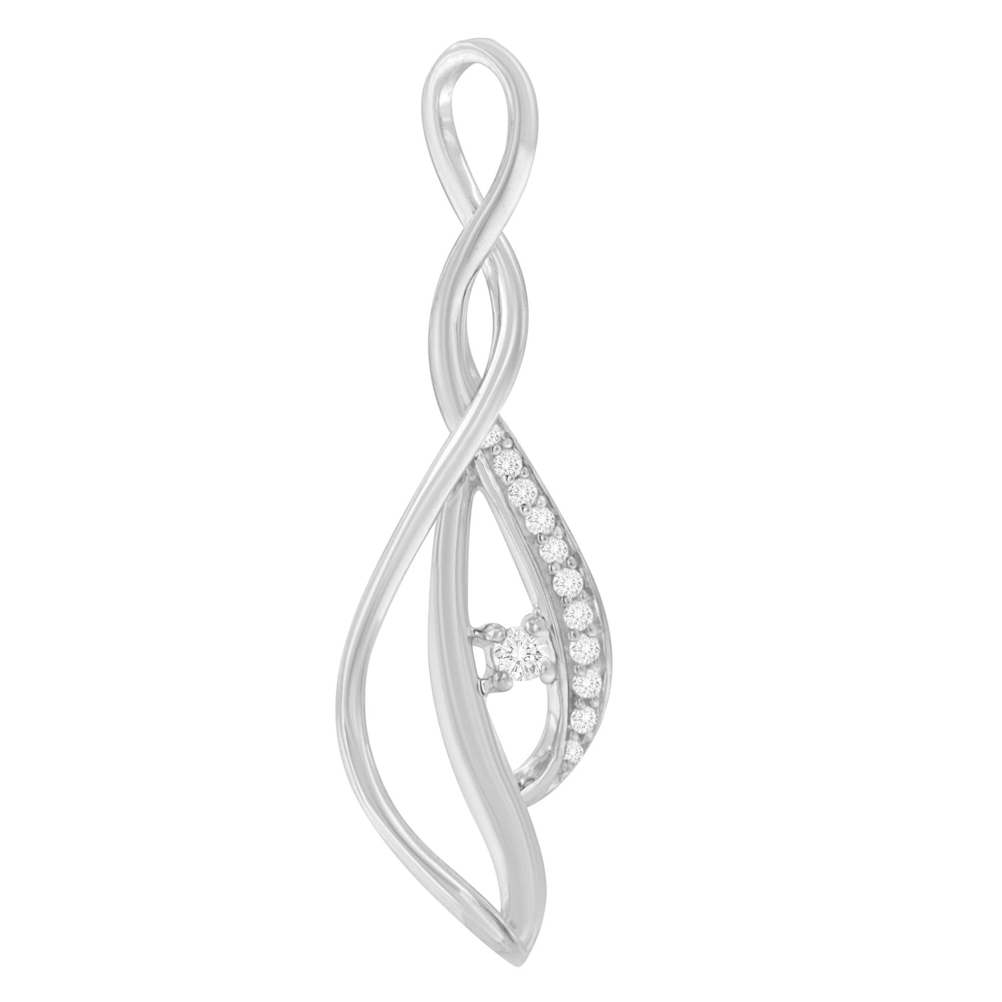 Espira 10K White Gold Round Diamond Accented Open Cascade Twist 18" Pendant Necklace (1/10 Cttw, J-K Color, I1-I2 Clarity)