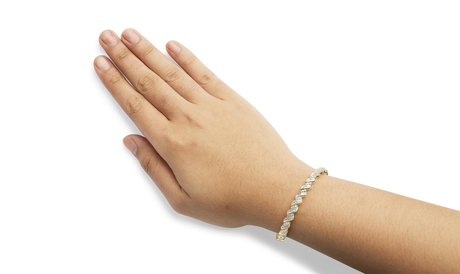 10k Yellow Gold 1.00 Cttw Round-Cut and Baguette-Cut S-Link 7.25’’ Bracelet